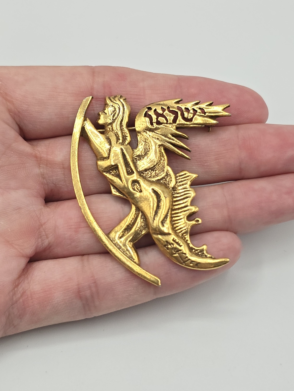 Vintage Salvador Dali Signed Winged Angel Brooch 1966 Israel Judaica Art Pin 2"